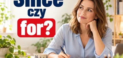 Since czy for? – kobieta ucząca się angielskiego przy biurku